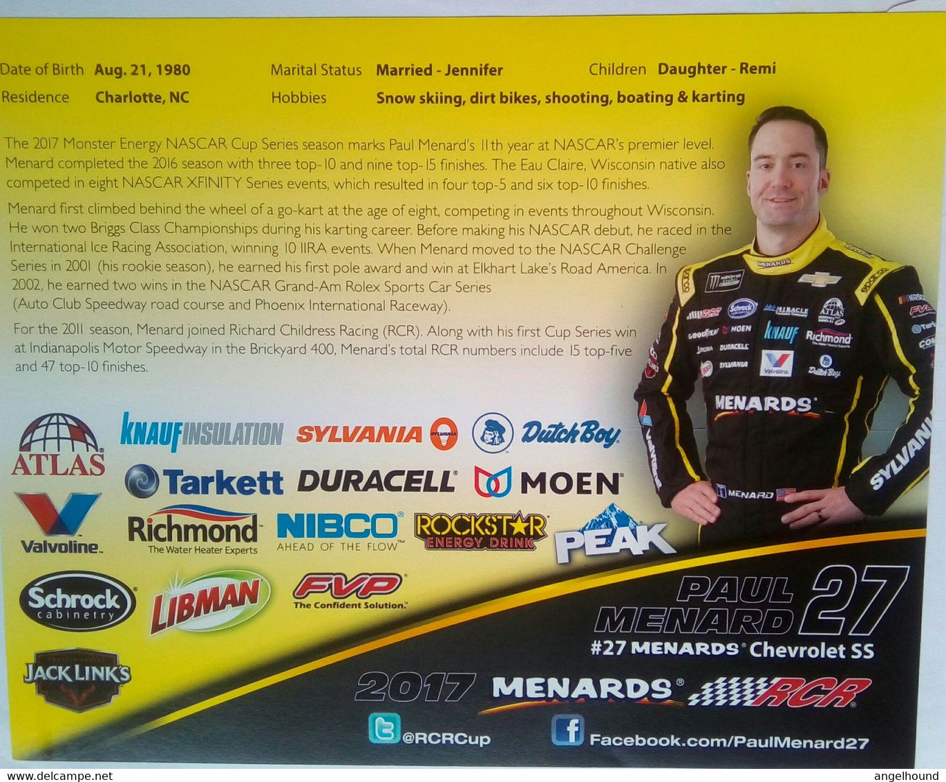 Paul Menard ( American Race Car Driver) - Autographes