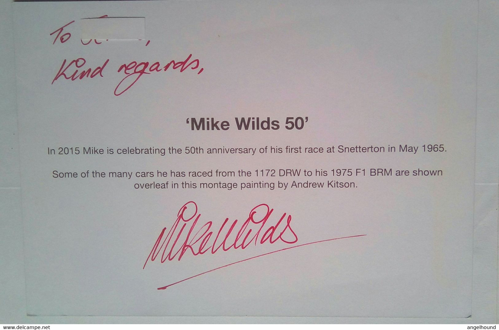 Mile Wilds ( British Race Car Driver) - Authographs