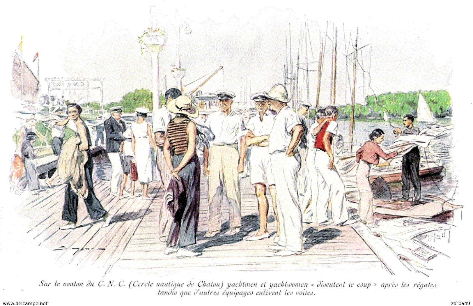 Sur Le Ponton Du Cercle Nautique De CHATOU (CNC) Illustration De J.SIMON 1934 - Ohne Zuordnung