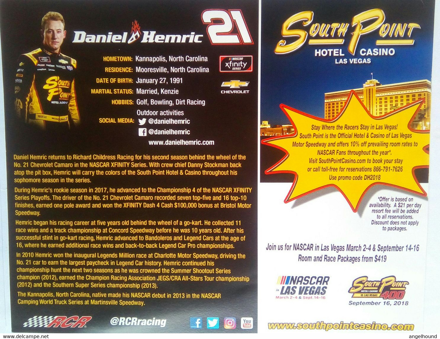 Daniel Hemric ( American Race Car Driver) - Uniformes Recordatorios & Misc