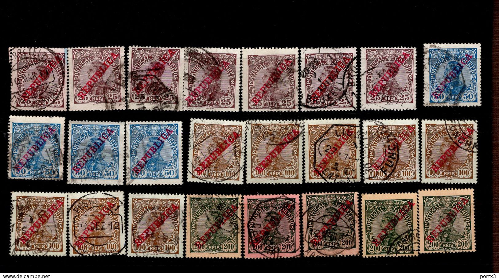 Por.173 - 178 Ex Konvolut König Manuel II Mit  Schrägem Überdruck Republica Gestempelt /used (8) - Used Stamps