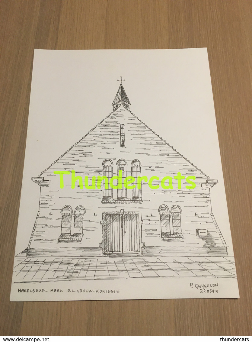 ORIGINELE GROTE TEKENING DOOR PAUL GHYSELEN GHIJSELEN 1993 HARELBEKE KERK O L VROUW KONINGIN - Disegni