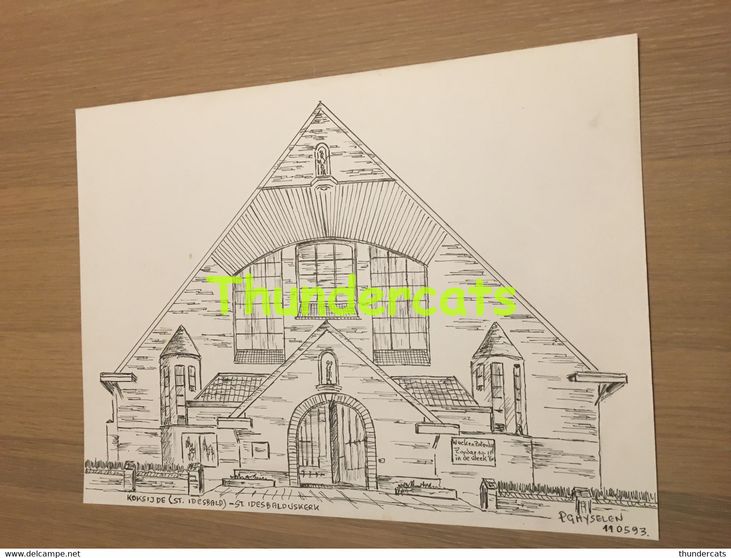 ORIGINELE GROTE TEKENING DOOR PAUL GHYSELEN GHIJSELEN 1993 KOKSIJDE ST IDESBALD ST IDESBALDUSKERK - Disegni