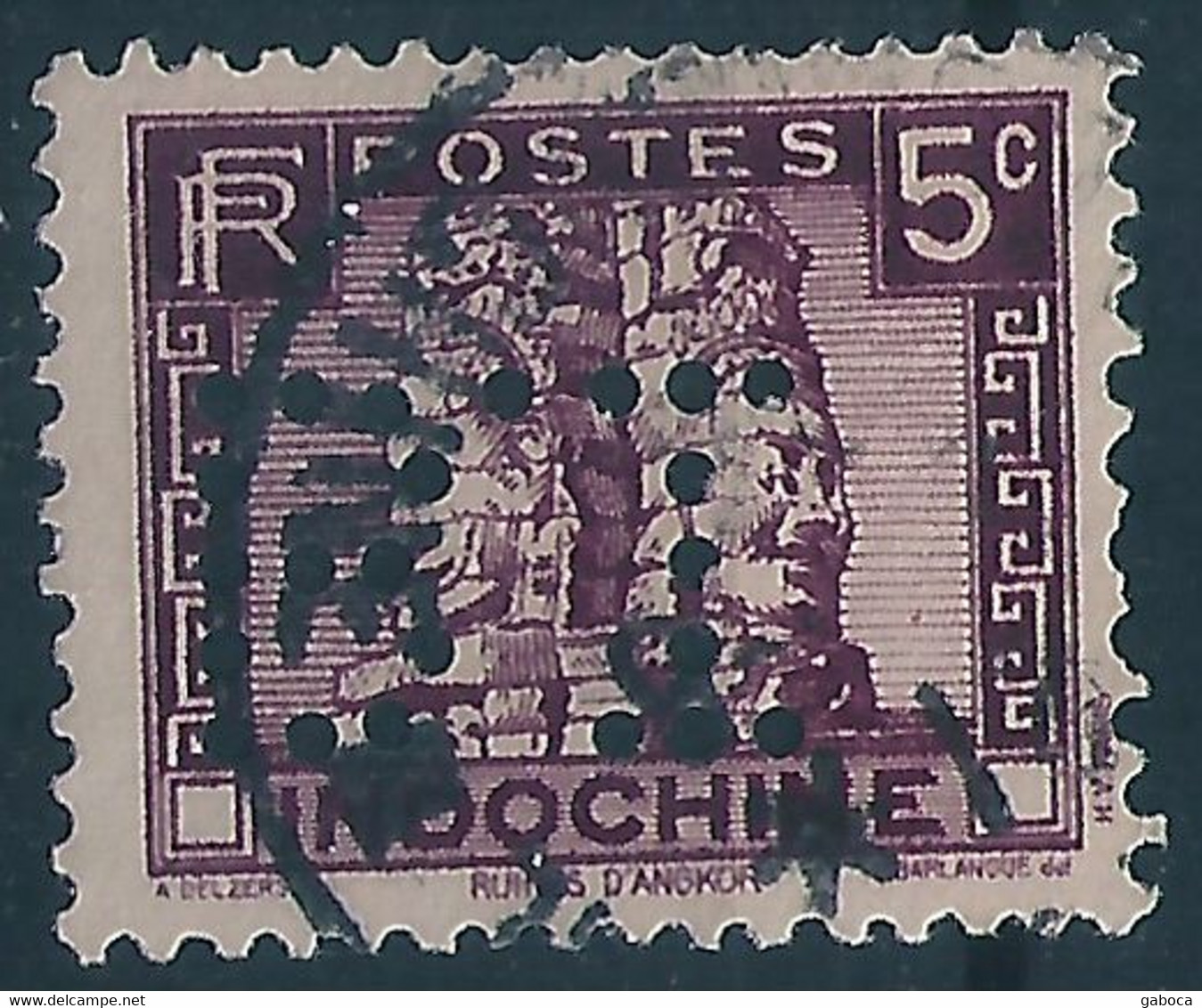 C0141 French Indochina Architecture Monument Perfin Used - Perforadas