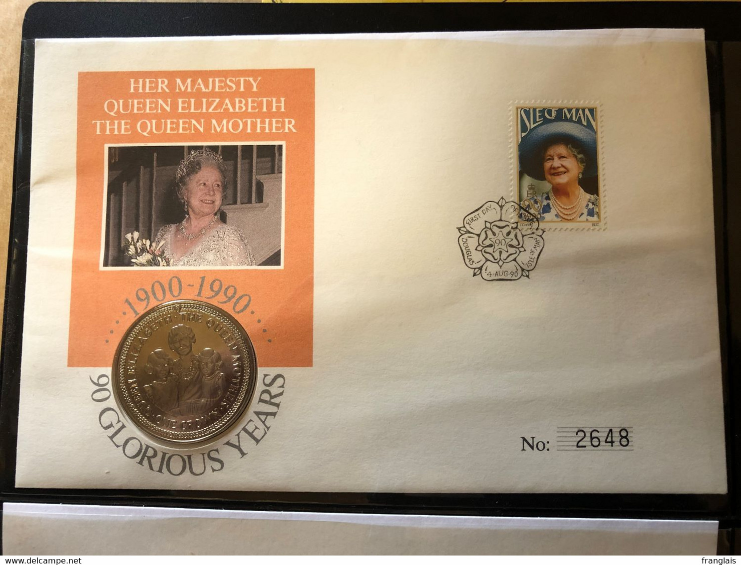 Isle Of Man £5 Coin To Celebrate Queen Mother's 90th Birthday With FDC, Limited Edition - Isle Of Man