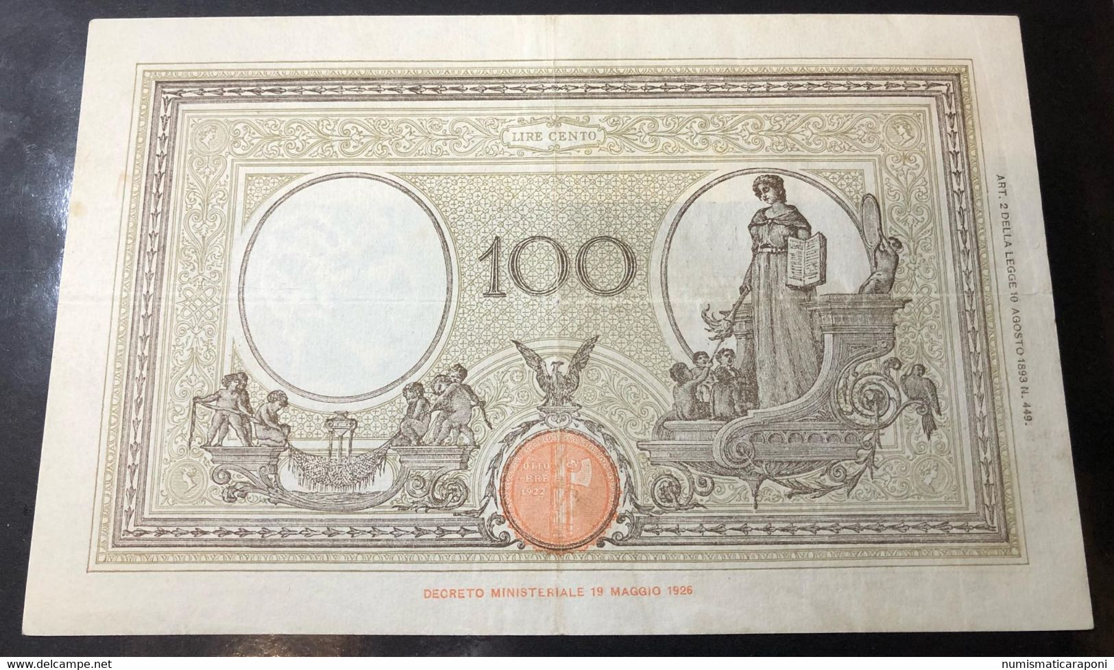 100 LIRE BARBETTI GRANDE B FASCIO 15 03 1943  CARTA FRESCA E BEI COLORI Forellino Centrale LOTTO 1111 - 100 Liras