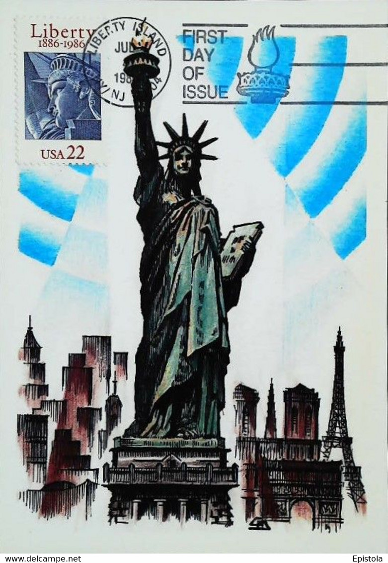 "Statue De La Liberté" 1886-1986 Liberty Island Carte Postale De Timbre -  Maximum Card Collection - Estatua De La Libertad