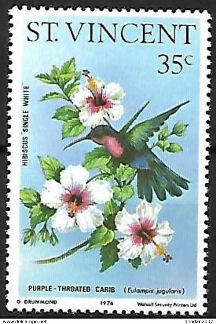 St Vincent - MNH ** 1976 : Hummingbirds And Hibiscuses :    Purple-throated Carib  -  Eulampis Jugularis - Segler & Kolibris