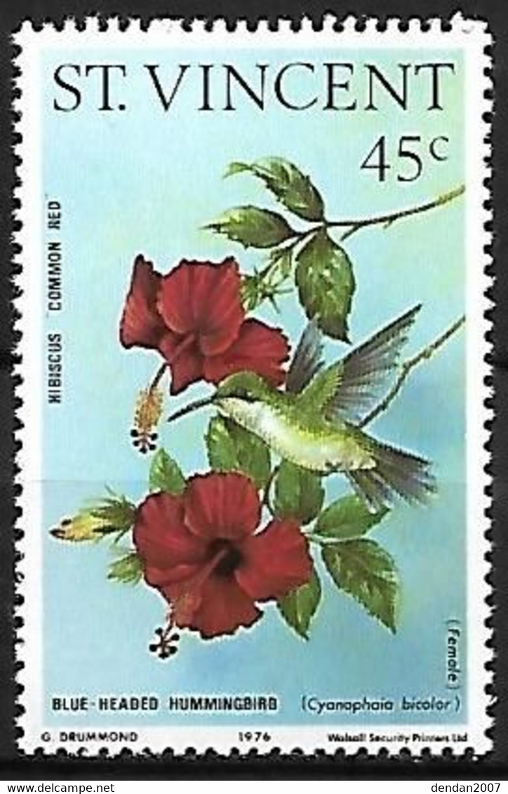 St Vincent - MNH ** 1976 : Hummingbirds And Hibiscuses :    Blue-headed Hummingbird   - Riccordia Bicolor - Hummingbirds