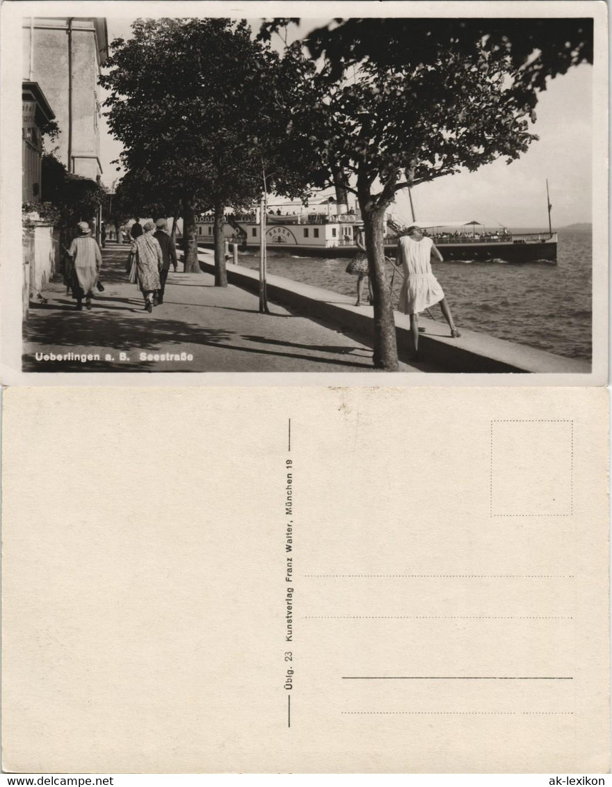 Überlingen Seestrasse Personen Am Ufer, Bodensee-Schiff BADEN 1935 - Überlingen