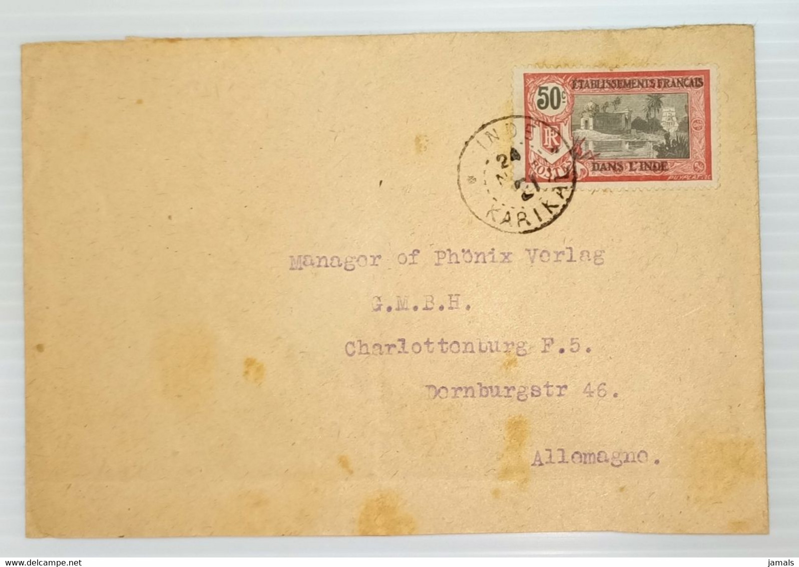 French India, Cover Sent To Germany, Karikal Postmark, Inde - Cartas & Documentos