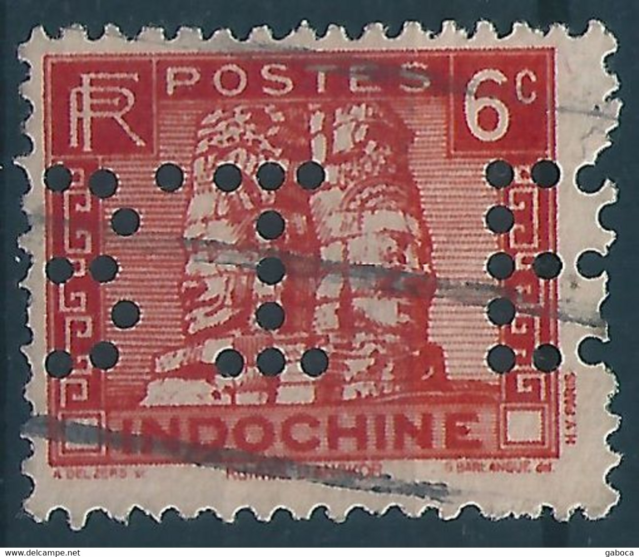 C0142 French Indochina Architecture Monument Perfin Used - Perforés