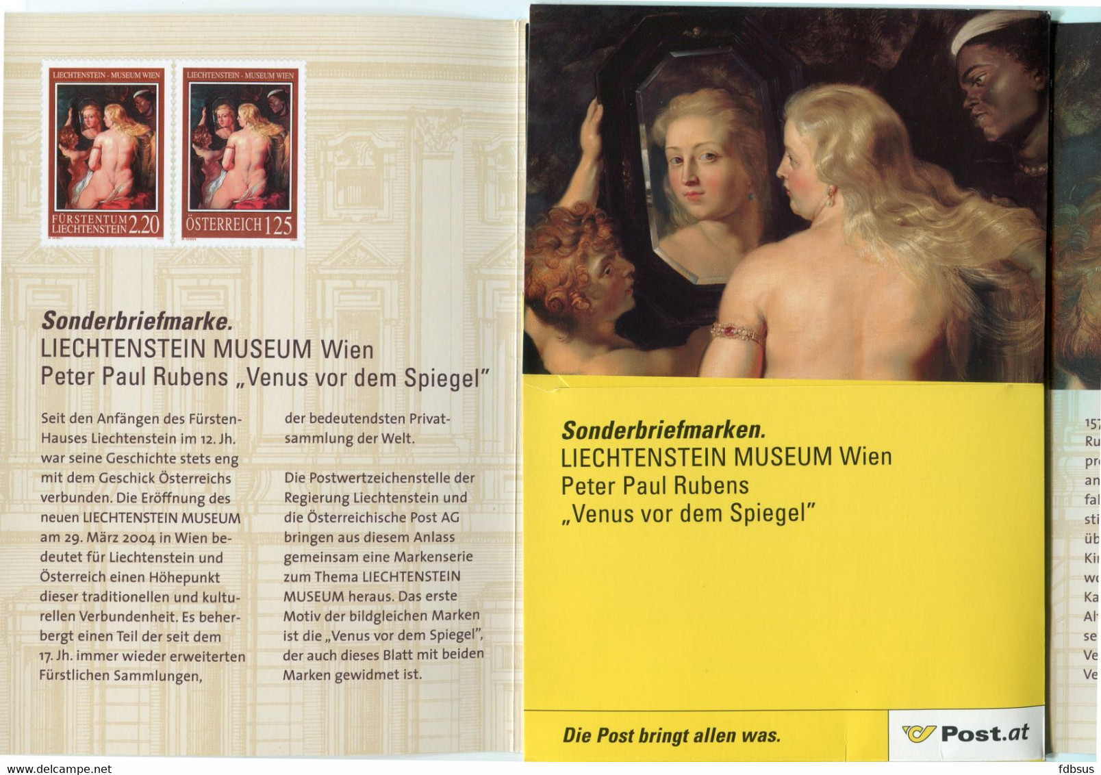 2005  Peter Paul RUBENS -  Sonderbriefmarke Liechtenstein Museum Wien - Venus Vor Dem Spiegel - Otros & Sin Clasificación
