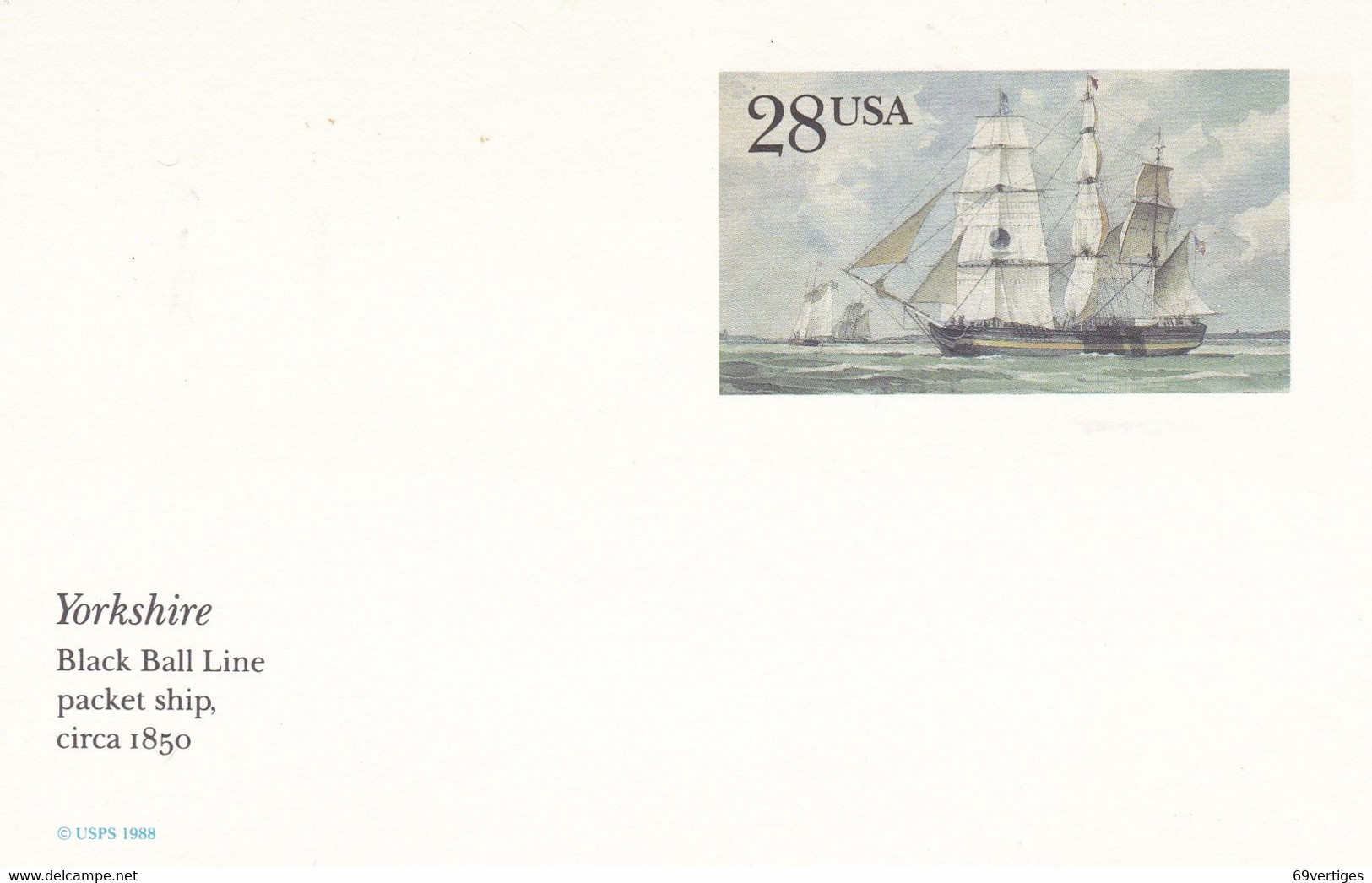 ENTIER POSTAL, ""YORKSHIRE", Black Ball Line Packet Ship,  28c - Other & Unclassified