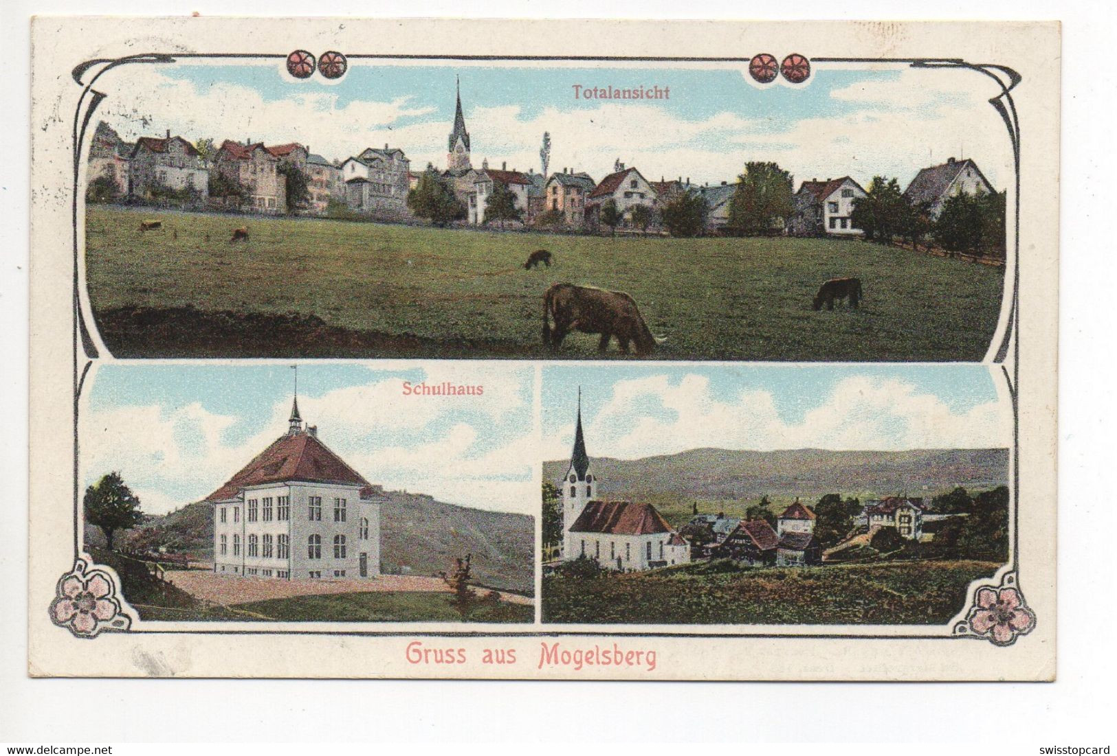 Gruss Aus MOGELSBERG Totalansicht Schulhaus Kirche Kühe - Mogelsberg