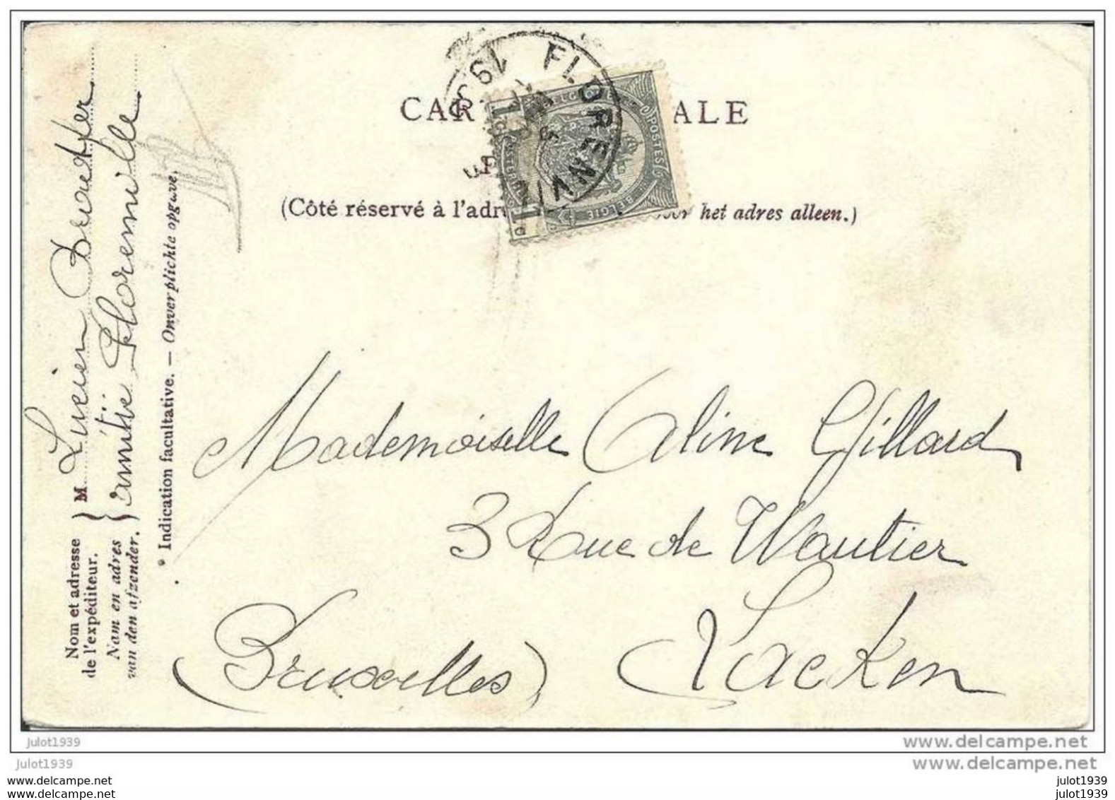 FLORENVILLE ..-- La Semois . Pêcheur . 1906 Vers LAEKEN ( Melle Aline GILLARD ) . Voir Verso . - Florenville