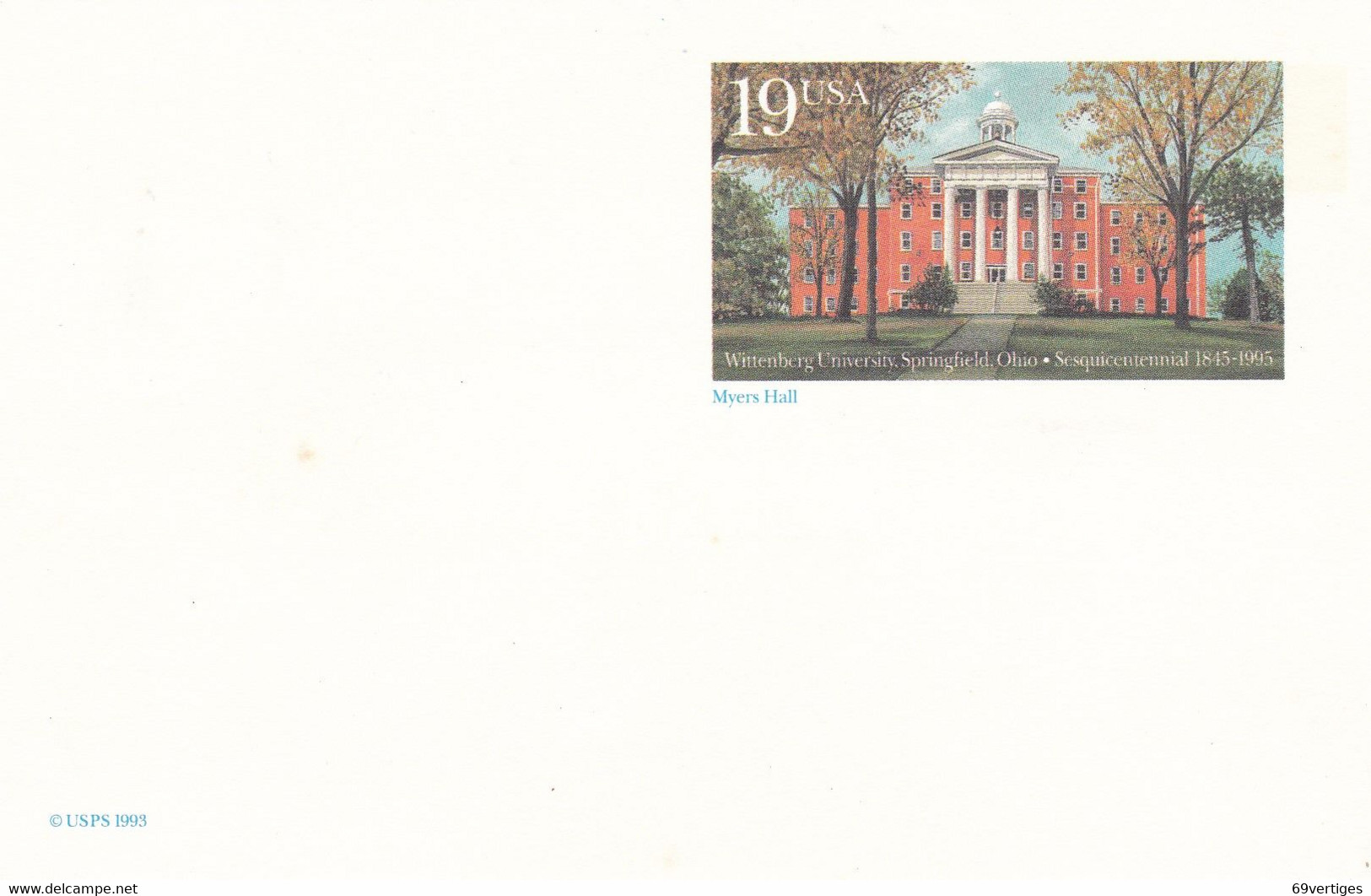 ENTIER POSTAL, "WITTENBERG UNIVERSITY", Myers Hall,  19c - Altri & Non Classificati