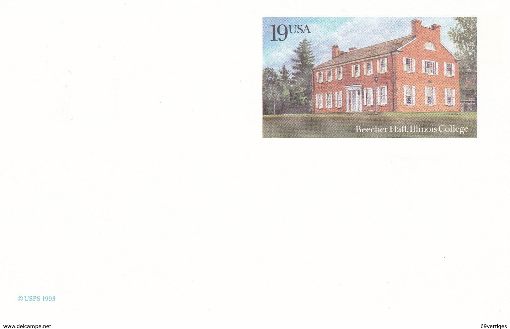 ENTIER POSTAL, "BEECHER HALL", Illinois College, 19c - Other & Unclassified