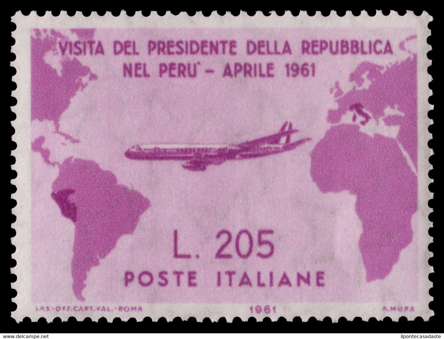 MNH ) REPUBBLICA 1961 | 205 Lire "Gronchi Rosa" | Cert. A. Bolaffi | MNH..........(Sass. 921) - Other & Unclassified