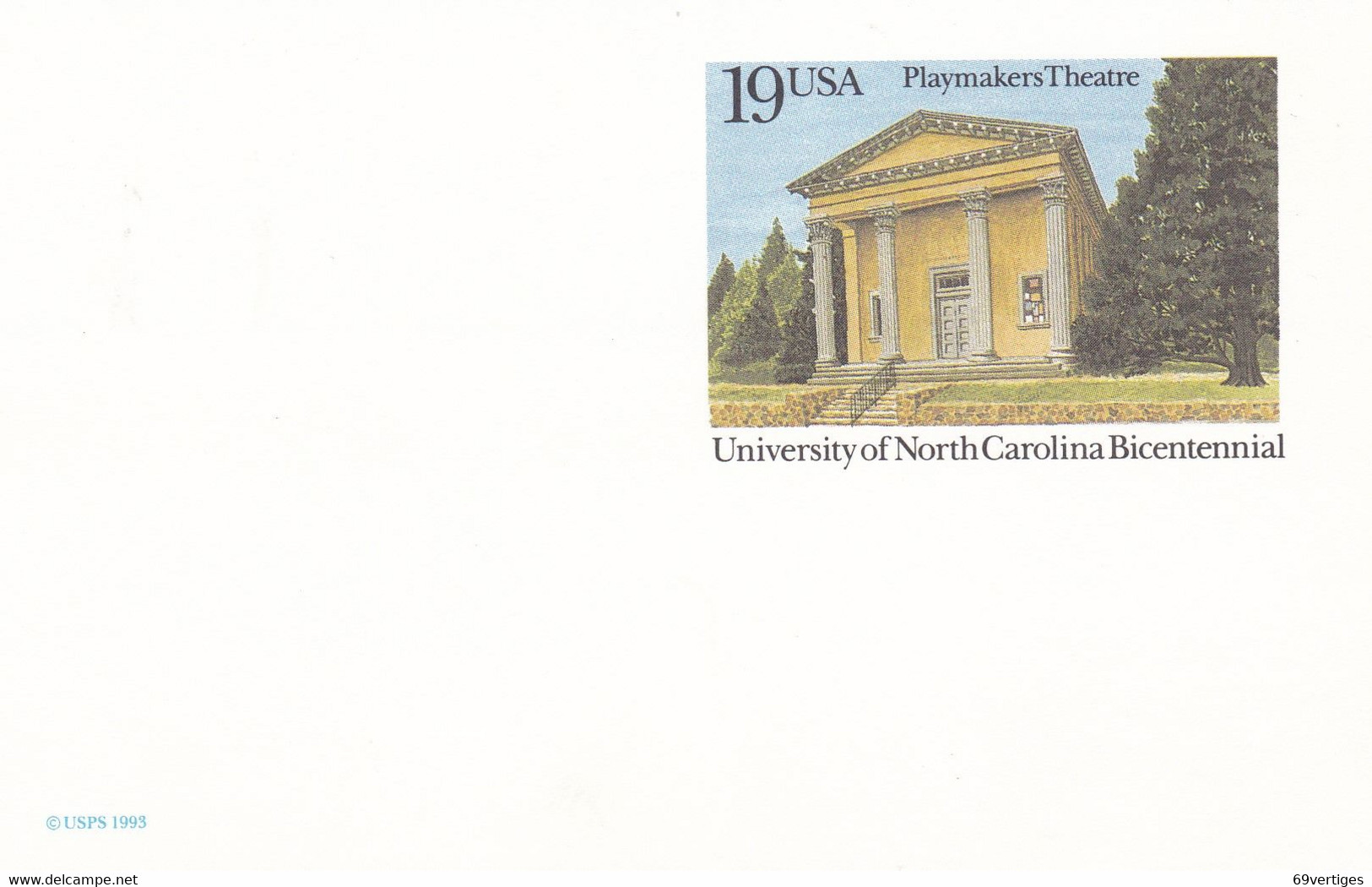 ENTIER POSTAL, "PLAYMAKERS THEATRE", University Of North Carolina, Bicentennial, 19c - Other & Unclassified