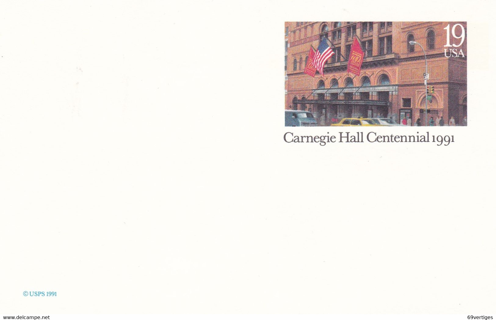 ENTIER POSTAL,"CARNEGIE HALL", Centennial 1991, 19c - Other & Unclassified