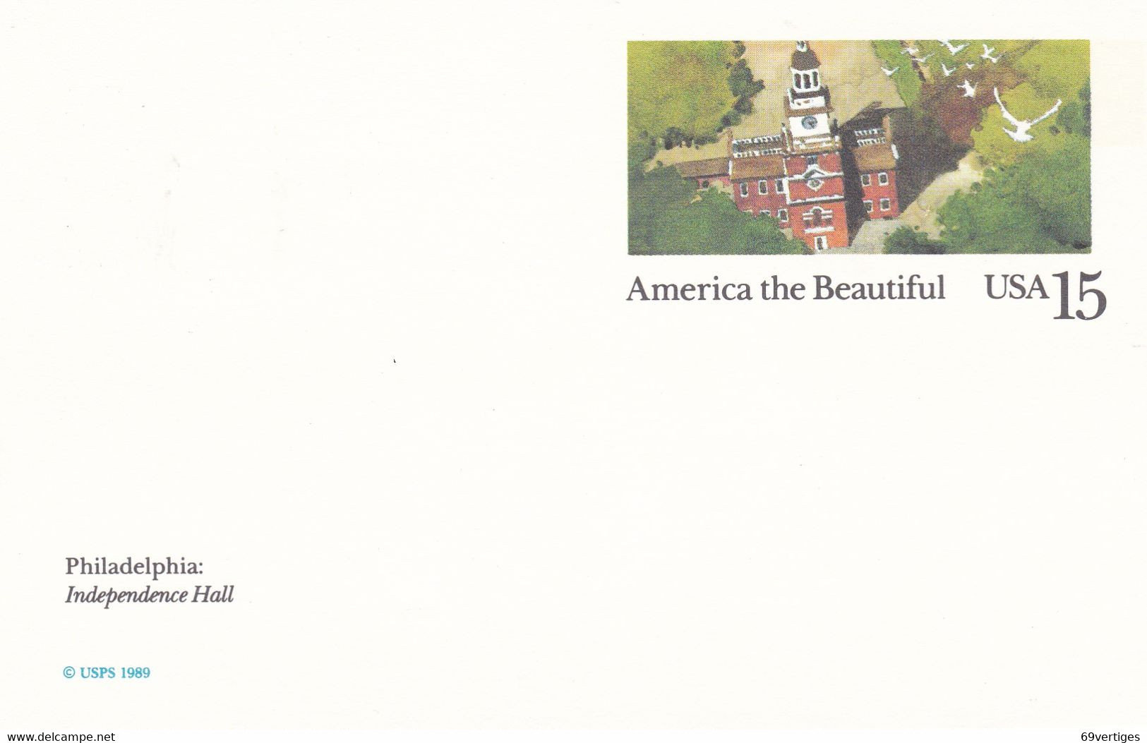 ENTIER POSTAL, "AMERICA THE BEAUTIFUL", Philadelphia, Independance Hall, 15c - Other & Unclassified