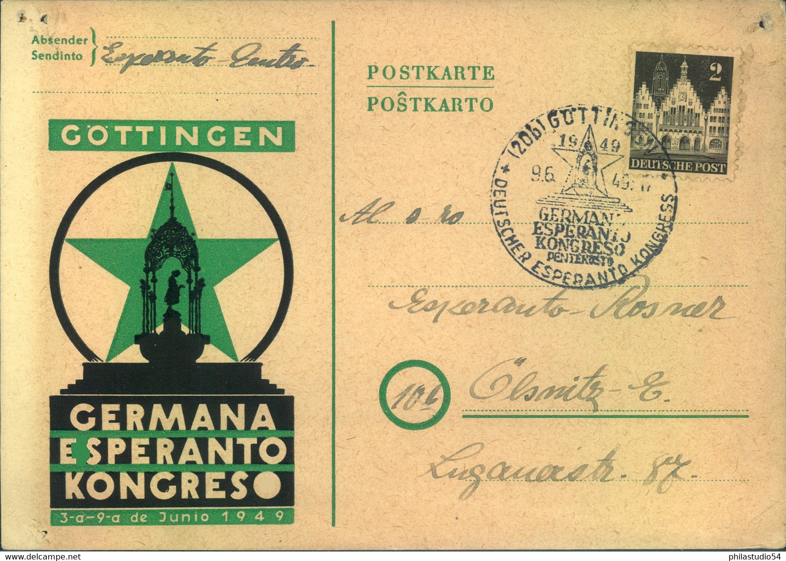 1949, Sonderkarte "GÖTTINGEN DEUTSCHER ESPERATO KONGRESS" - Esperanto