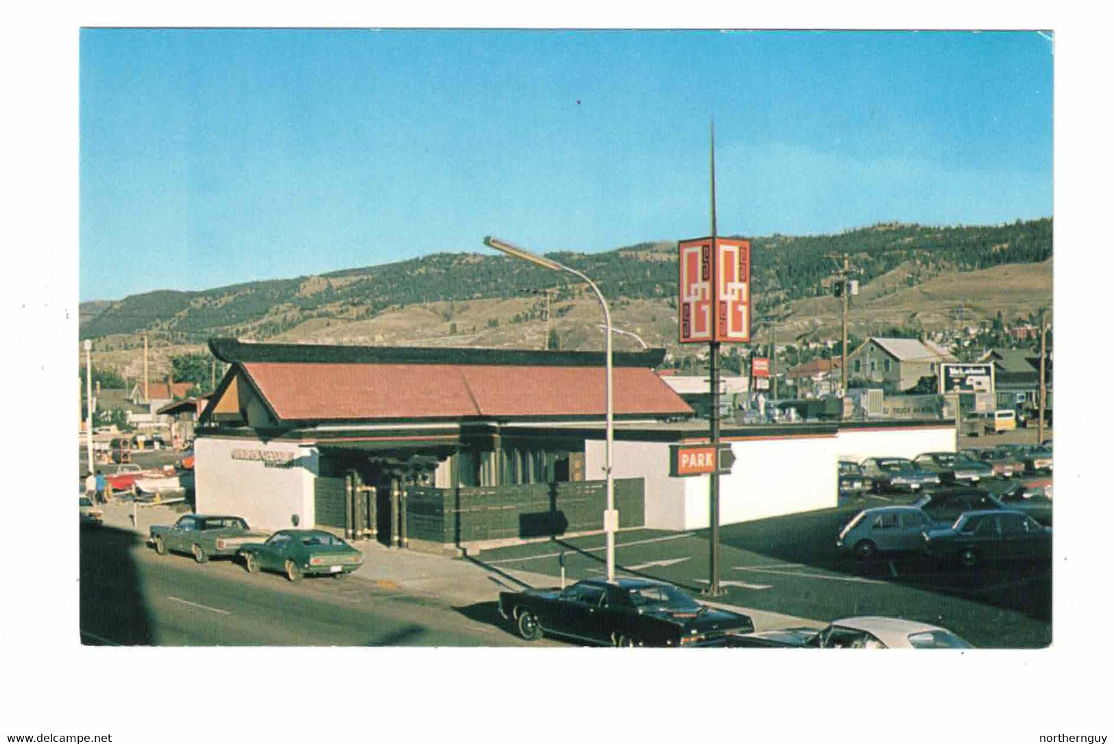 KAMLOOPS, British Columbia, Canada, Town & Oriental Gardens, 1960-70's Cars, Old Chrome Postcard - Kamloops