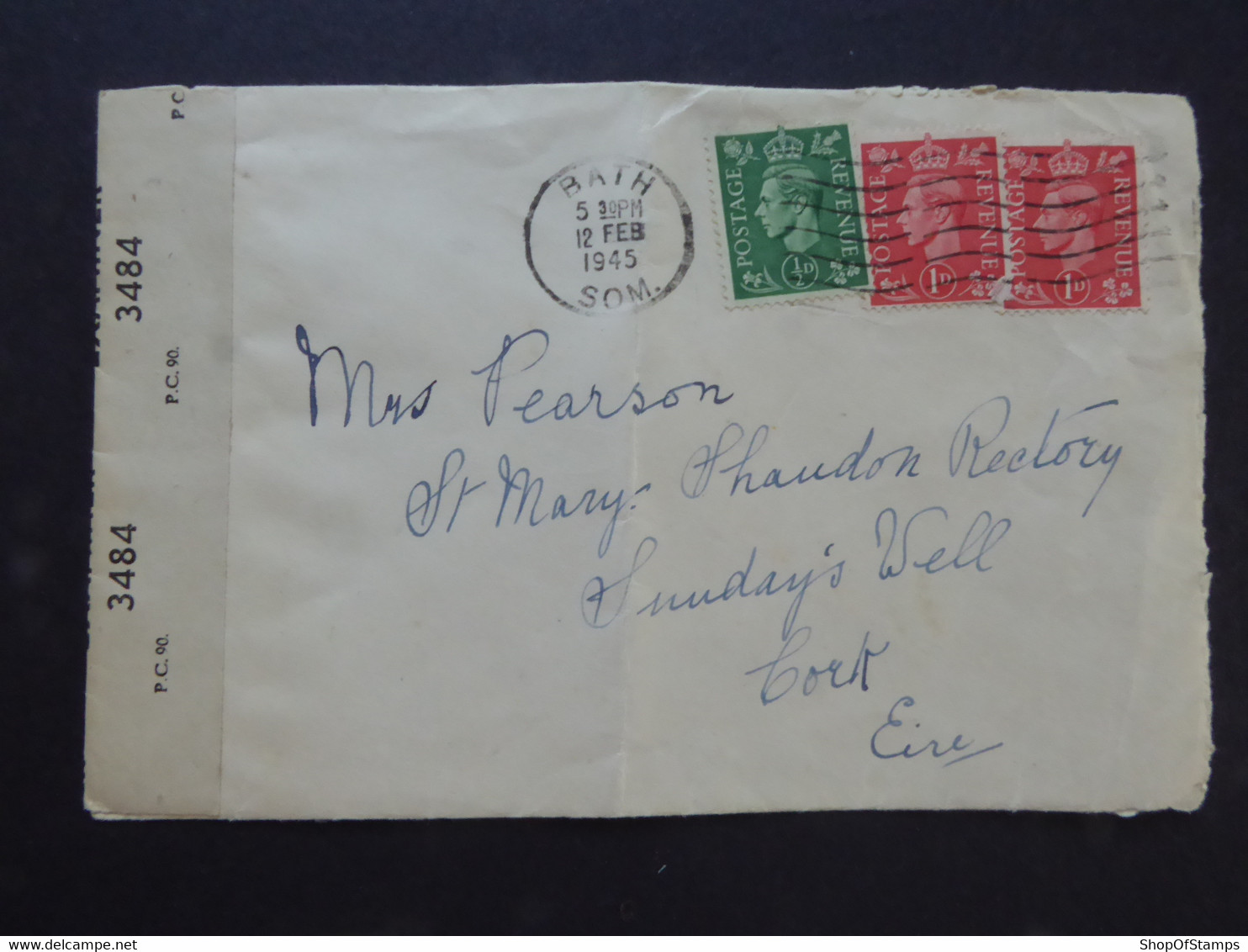 GREAT BRITAIN COVER With Postmark BATH 12 FEB 1945 And OPENED BY EXAMINER Tape 3484 - Altri & Non Classificati