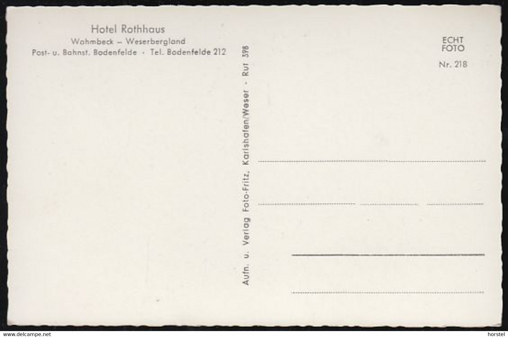 D-37194 Wahmbeck - Bodenfelde  (Weser) - Hotel Rothhaus  (Echt Foto) - Bad Karlshafen