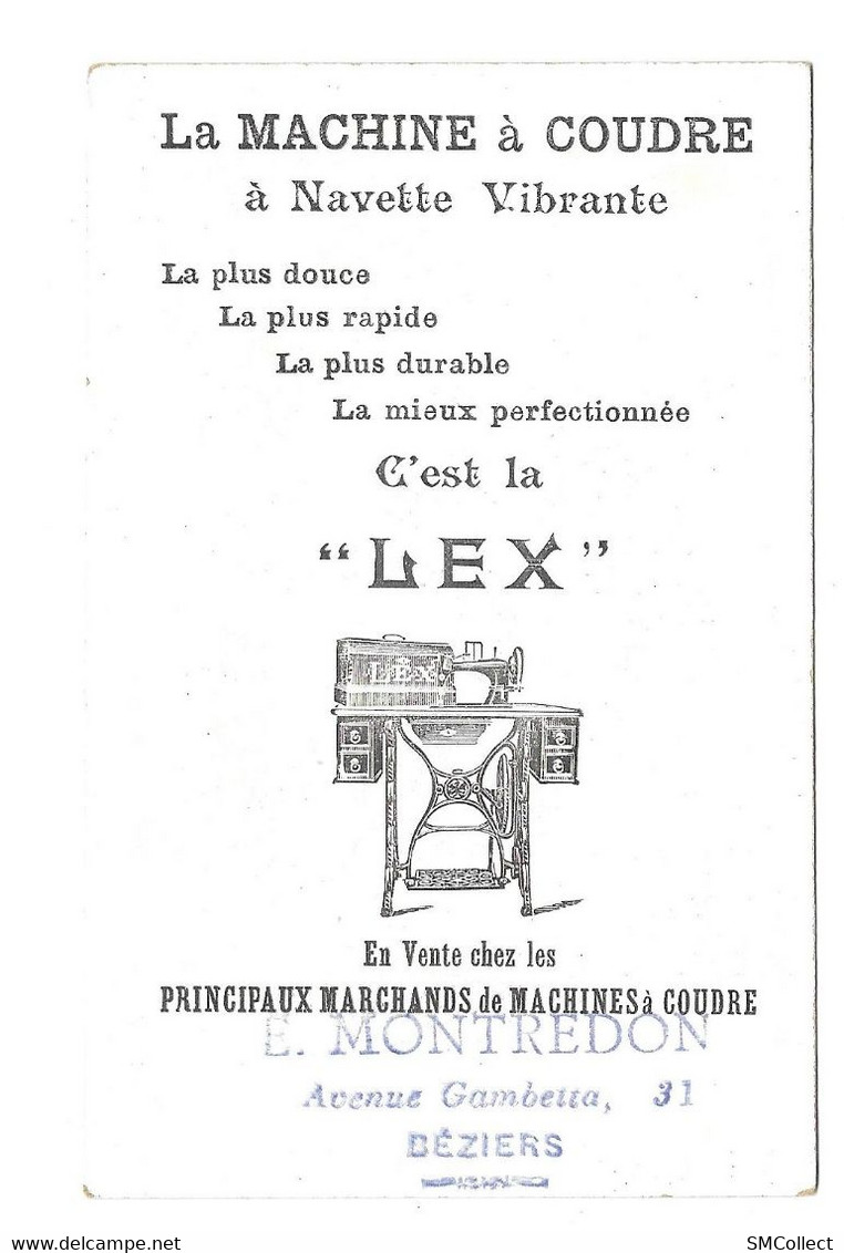 Chromo, Le Char De L'état. Machine à Coudre Lex, Dépositaire E. Montredon, Béziers - Andere & Zonder Classificatie