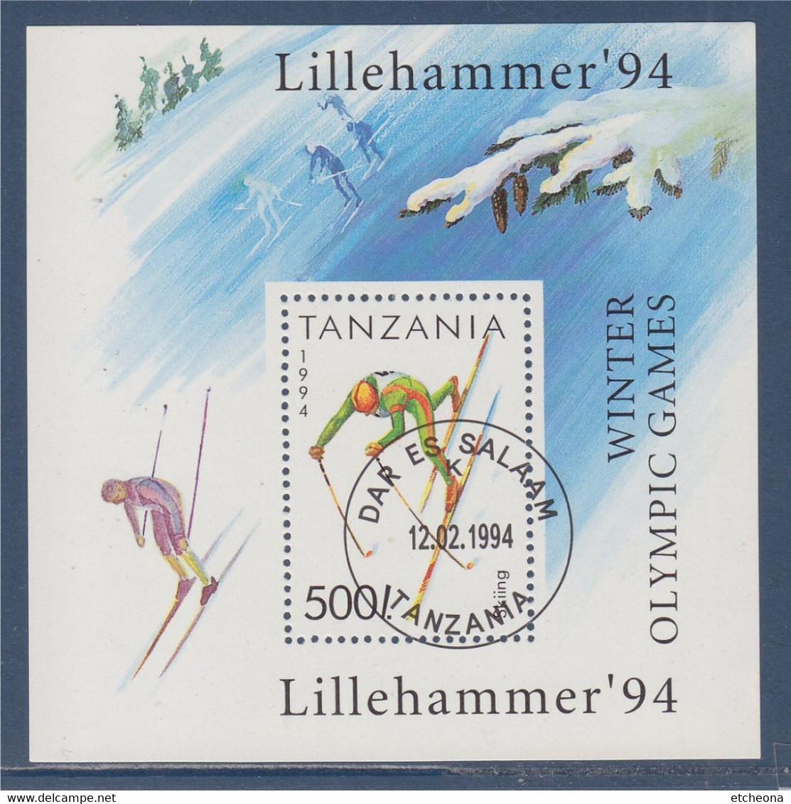 Bloc Jeux Olympiques Lillehammer 94, 1 Timbre Dentelé Oblitéré Tanzanie Dar Es Salam 12.02.94, Ski De Fond - Inverno1994: Lillehammer