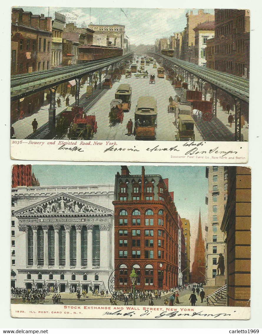 STOCK EXCHANGE AND WALL STRETT + BOWERY AND ELEVATED ROAD, NEW YORK 1906   VIAGGIATA  FP - Wall Street