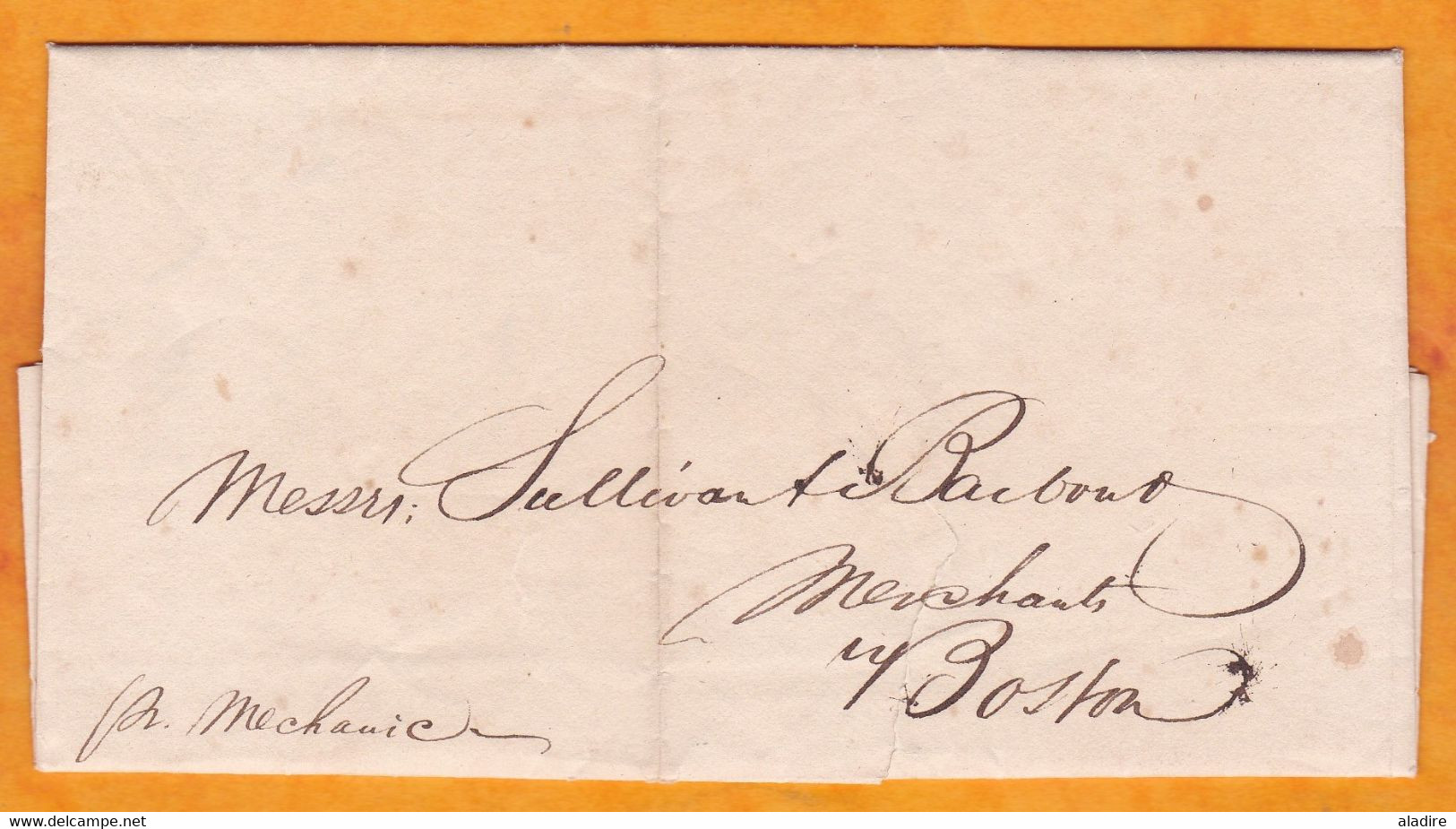 1834 - Enveloppe Pliée De Belfast, Irlande, Grande Bretagne Vers Boston, USA Par Navire Mechanic - ...-1840 Préphilatélie