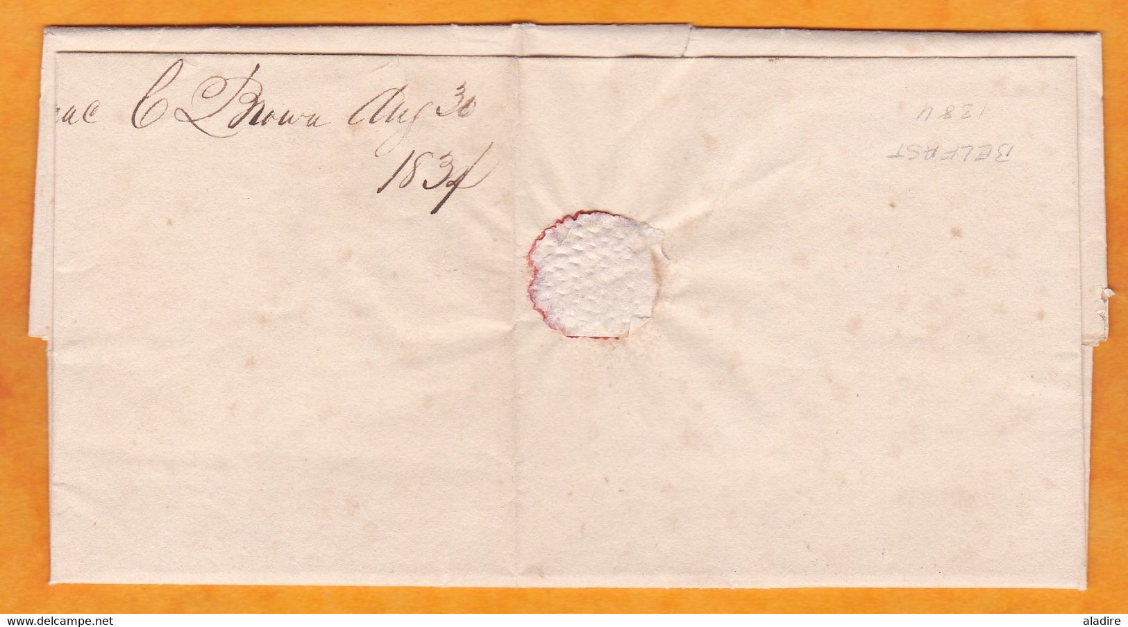 1834 - Enveloppe Pliée De Belfast, Irlande, Grande Bretagne Vers Boston, USA Par Navire Mechanic - ...-1840 Precursori