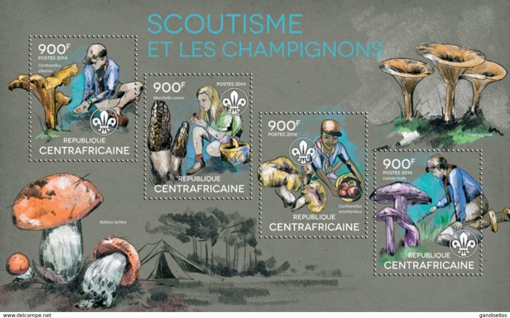 CENTRAFRICAINE 2014 SHEET SCOUTS SCOUTISME MUSHROOMS CHAMPIGNONS FUNGHI COGUMELOS PILZEN Ca14324a - Central African Republic