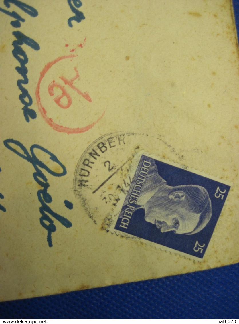 Allemagne France 1944 Nurnberg LAGER Censure Ae Enveloppe Cover Reich STO Nuremberg Bourcefranc - Guerra De 1939-45