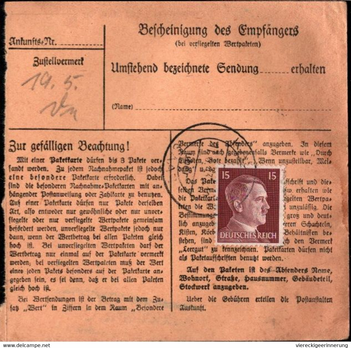 ! 1943 Kaunowa über Saaz Nach Leisnig, Paketkarte, Deutsches Reich, 3. Reich - Cartas & Documentos