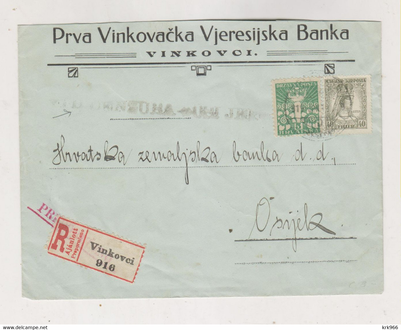 CROATIA SHS 1919 Mixed Franked With Hungary Registered Censored Cover VINKOVCI - Kroatien