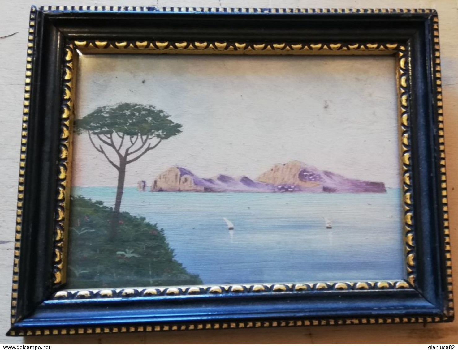 Coppia Di Dipinti Ad Olio Su Tavoletta Capri: Isola E Faraglioni 1960 (D31) Come Da Foto 12,0 X 9,0 Cm Con Cornice 14,0 - Estampas