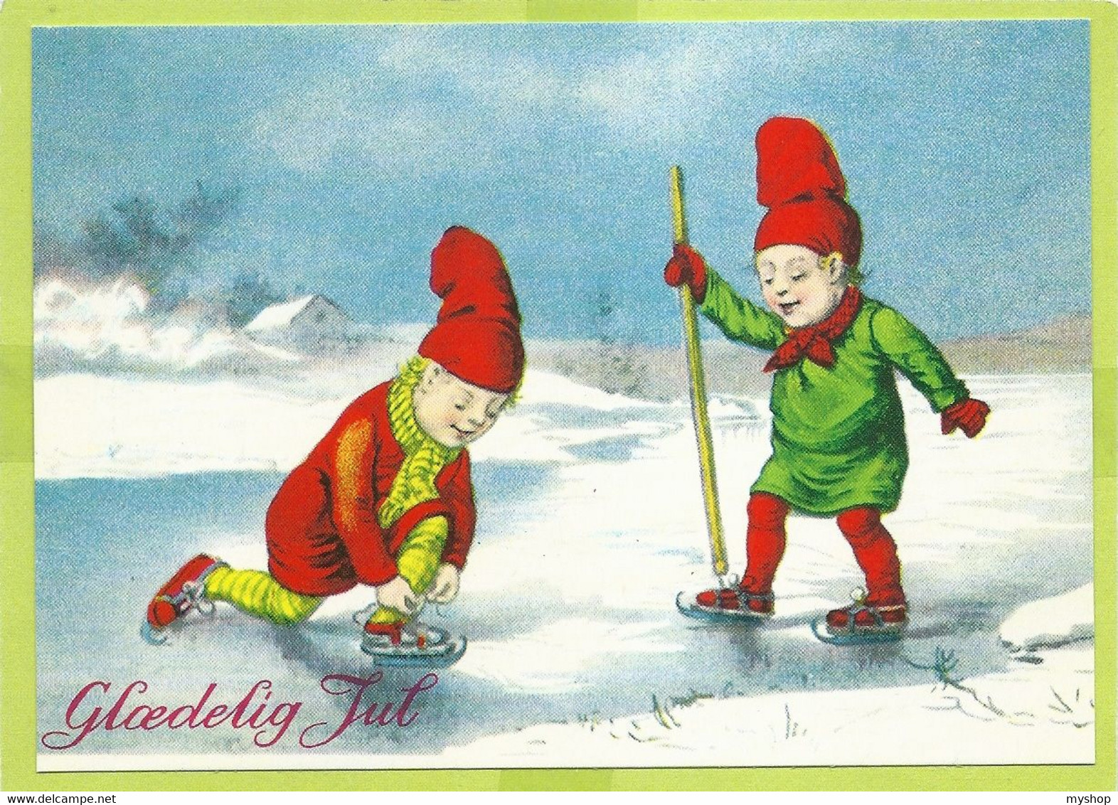 Glu11, *  GLAEDELIG JUL * GNOMES CHILDREN PLAYING ON SNOW * UNUSED - Autres & Non Classés