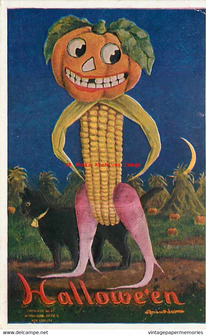 265415-Halloween, IAP 1908 No IAP02-3, Bernhardt Wall, Black Cat With JOL Corn Man - Halloween