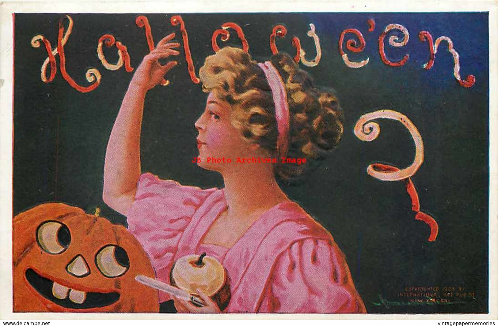 265467-Halloween, IAP 1908 No IAP02-1, Bernhardt Wall, Woman Tossing Apple Peel Over Shoulder - Halloween