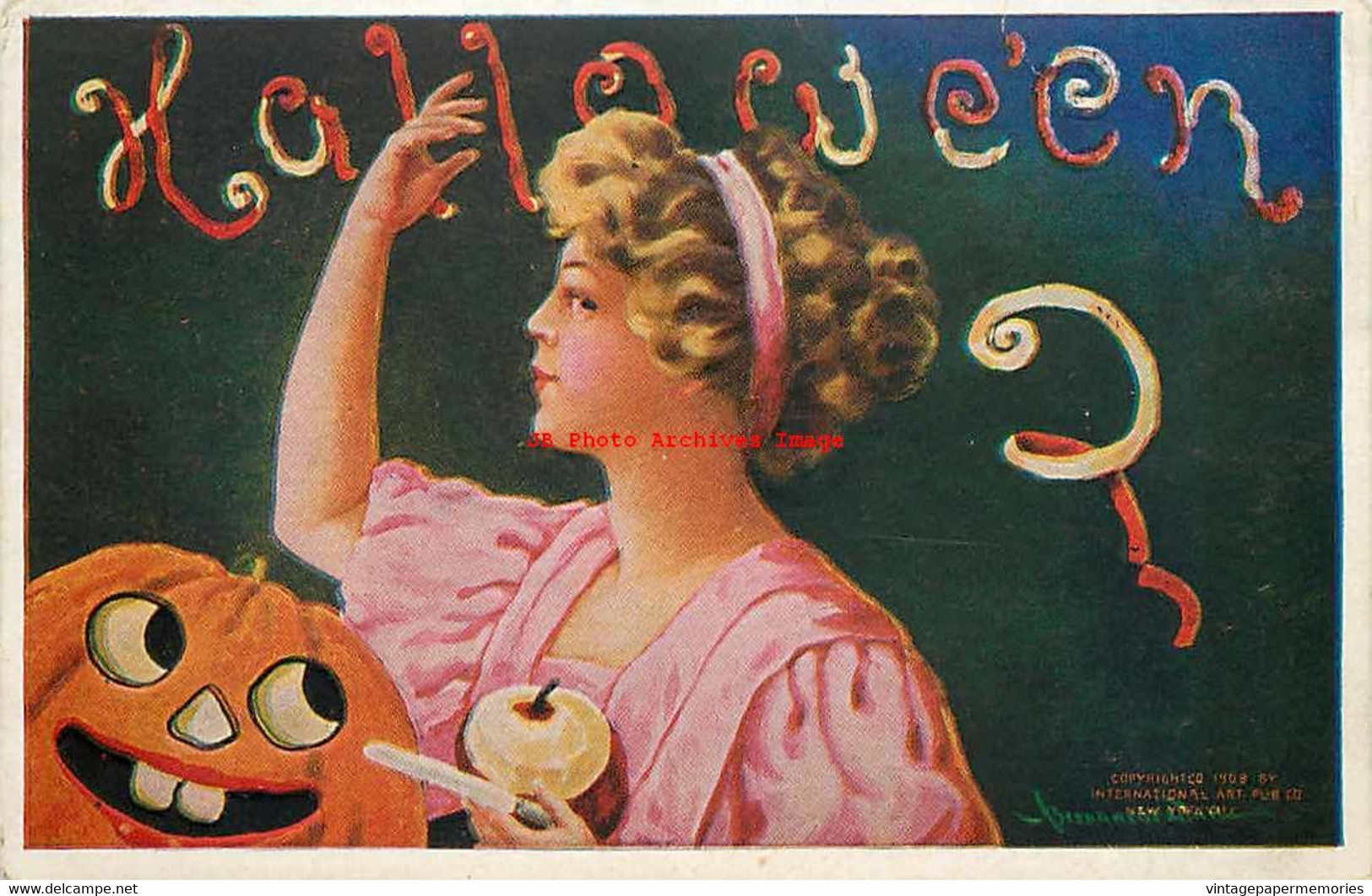 265471-Halloween, IAP 1908 No IAP02-1, Bernhardt Wall, Woman Tossing Apple Peel Over Shoulder - Halloween
