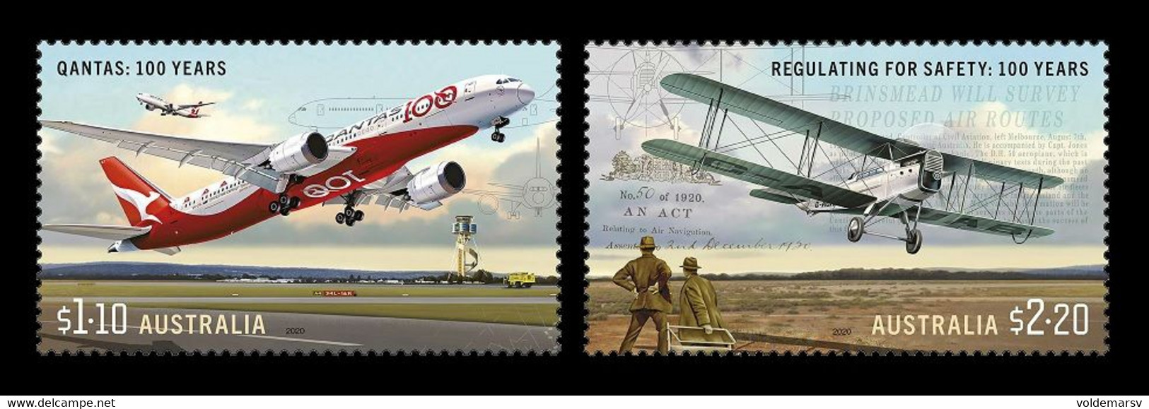 Australia 2020 Mih. 5196/97 Civil Aviation. Qantas Dreamliner And G-AUAB Aircrafts MNH ** - Mint Stamps