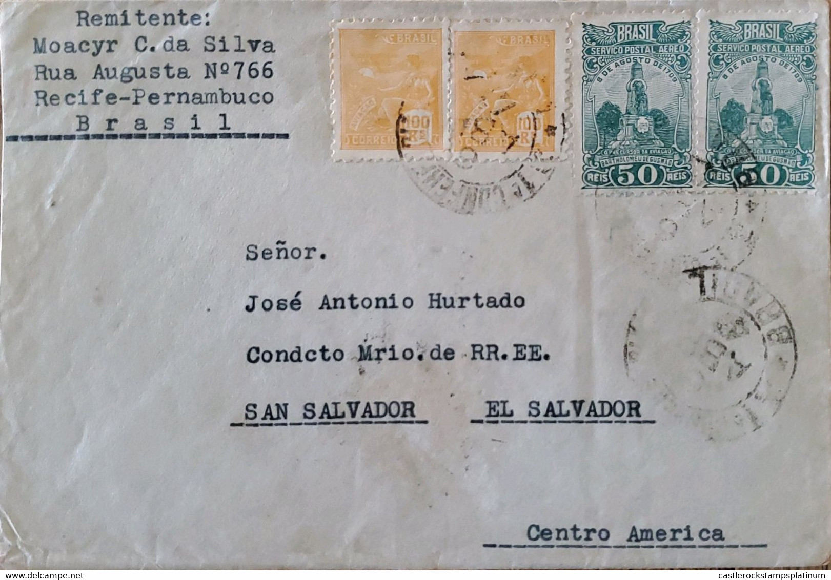 A) 1889, BRAZIL, FROM RECIFE – PERNAMBUCO TO SAN SALVADOR, STAMPS OF AVIATION AND BARTHOLOMEU GUSMAO - Lettres & Documents