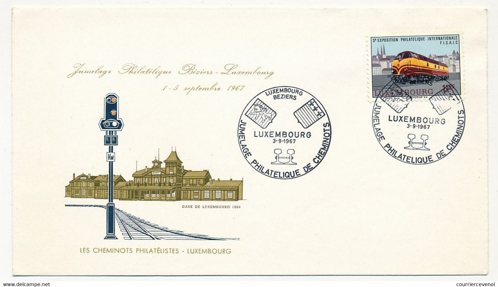 LUXEMBOURG - Jumelage Philatélique De Cheminots - LUXEMBOURG / BEZIERS - 3/9/1967 - Trenes