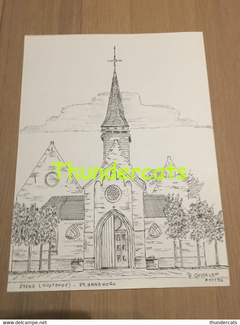 Goedaardig groep Meetbaar Tekeningen - ORIGINELE GROTE TEKENING DOOR PAUL GHYSELEN GHIJSELEN 1992  STENE OOSTENDE ST ANNA KERK