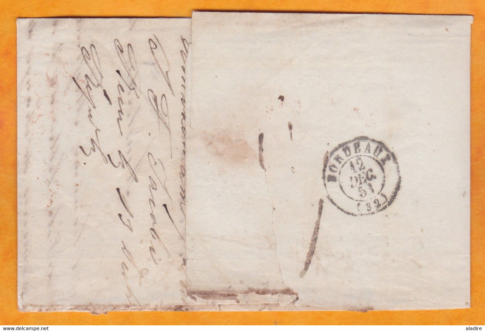 1851 - Lettre pliée en français d' Amsterdam vers  Bordeaux, France - entrée par Valenciennes - T 18