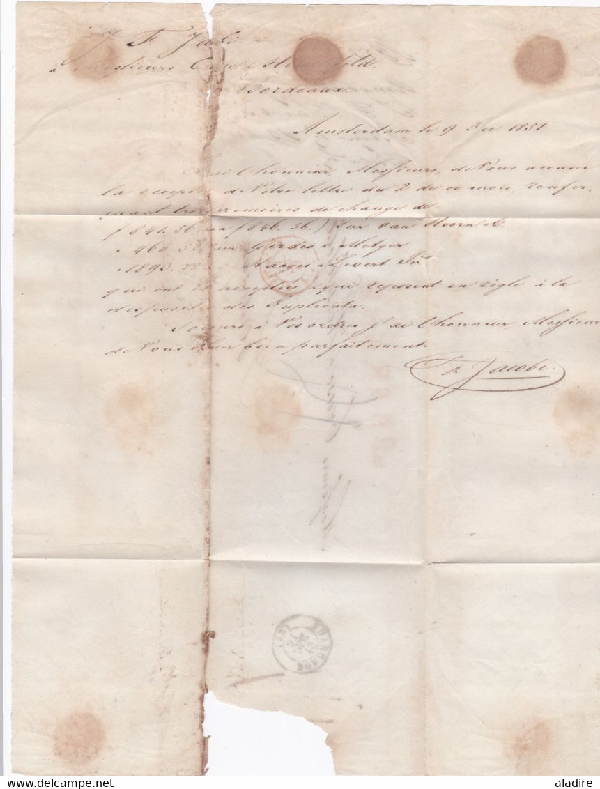 1851 - Lettre pliée en français d' Amsterdam vers  Bordeaux, France - entrée par Valenciennes - T 18